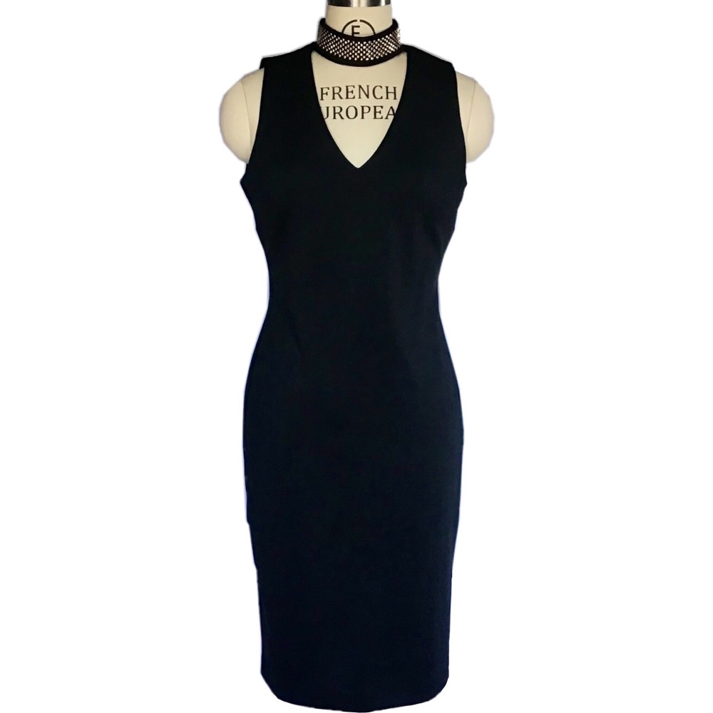 Studded Choker Sheath Dress Black